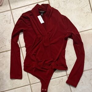 Banana Republic Elegant Red Wrap Top Bodysuit